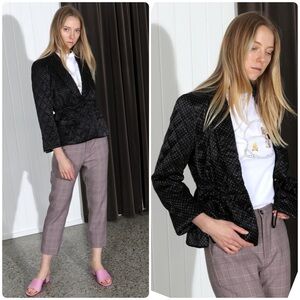 New! Ganni Cameron Black Quilted Bazer Style Jacket White Polka Dots 🖤 size 2